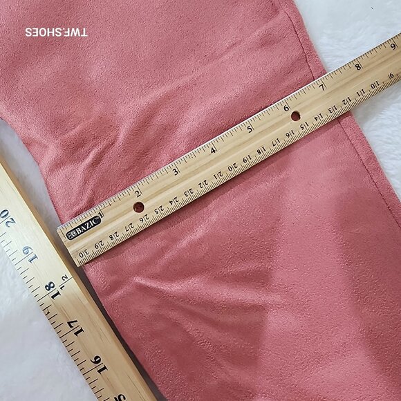 Bad Girlz Dusty Rose Blush Pink Faux Suede Wide Top Thigh High Boots Chain - Picture 9 of 14